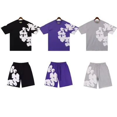 Denim Tears Big Cotton Wreath Short Summer Coordinated Set DT2672#8671 Black/Grey/Purple 01