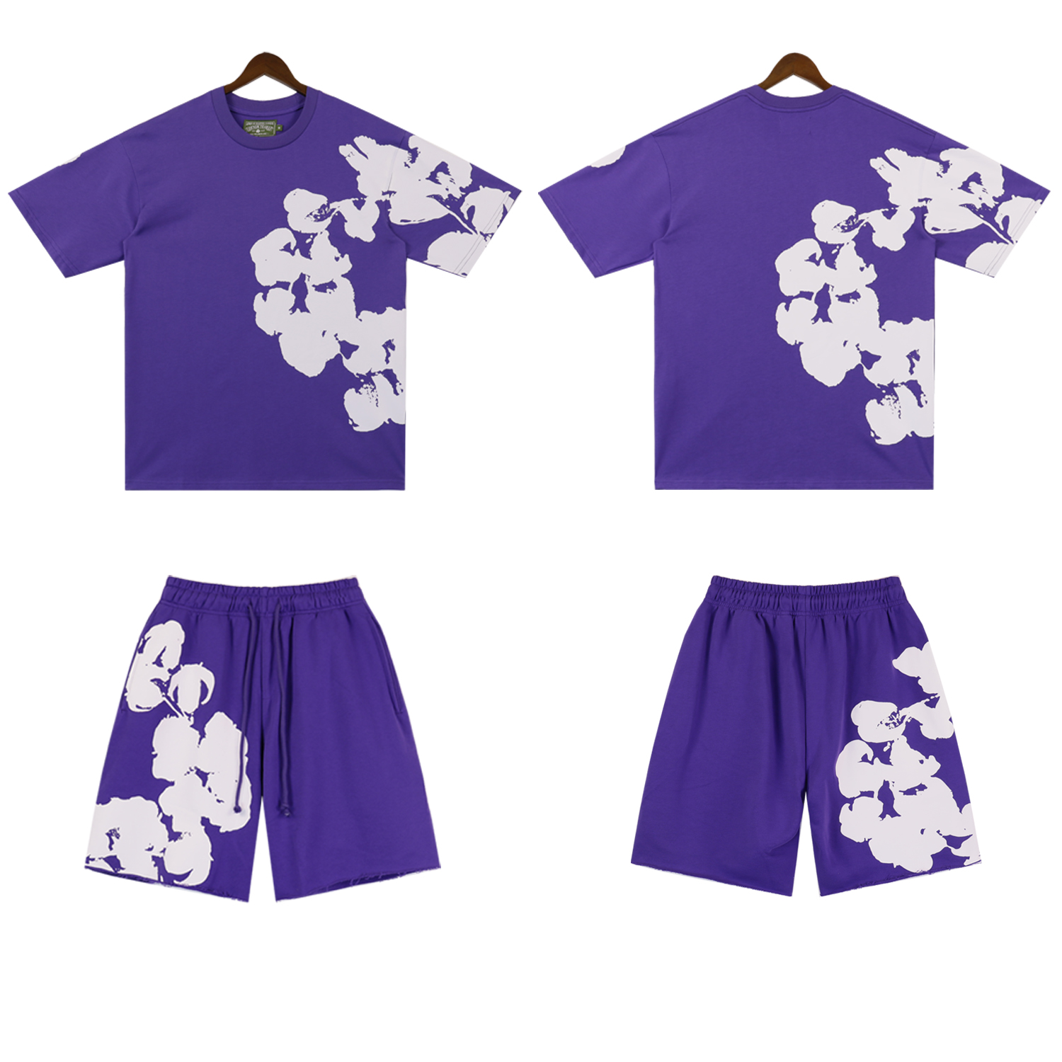 Denim Tears Big Cotton Wreath Short Summer Coordinated Set DT2672#8671 Black/Grey/Purple