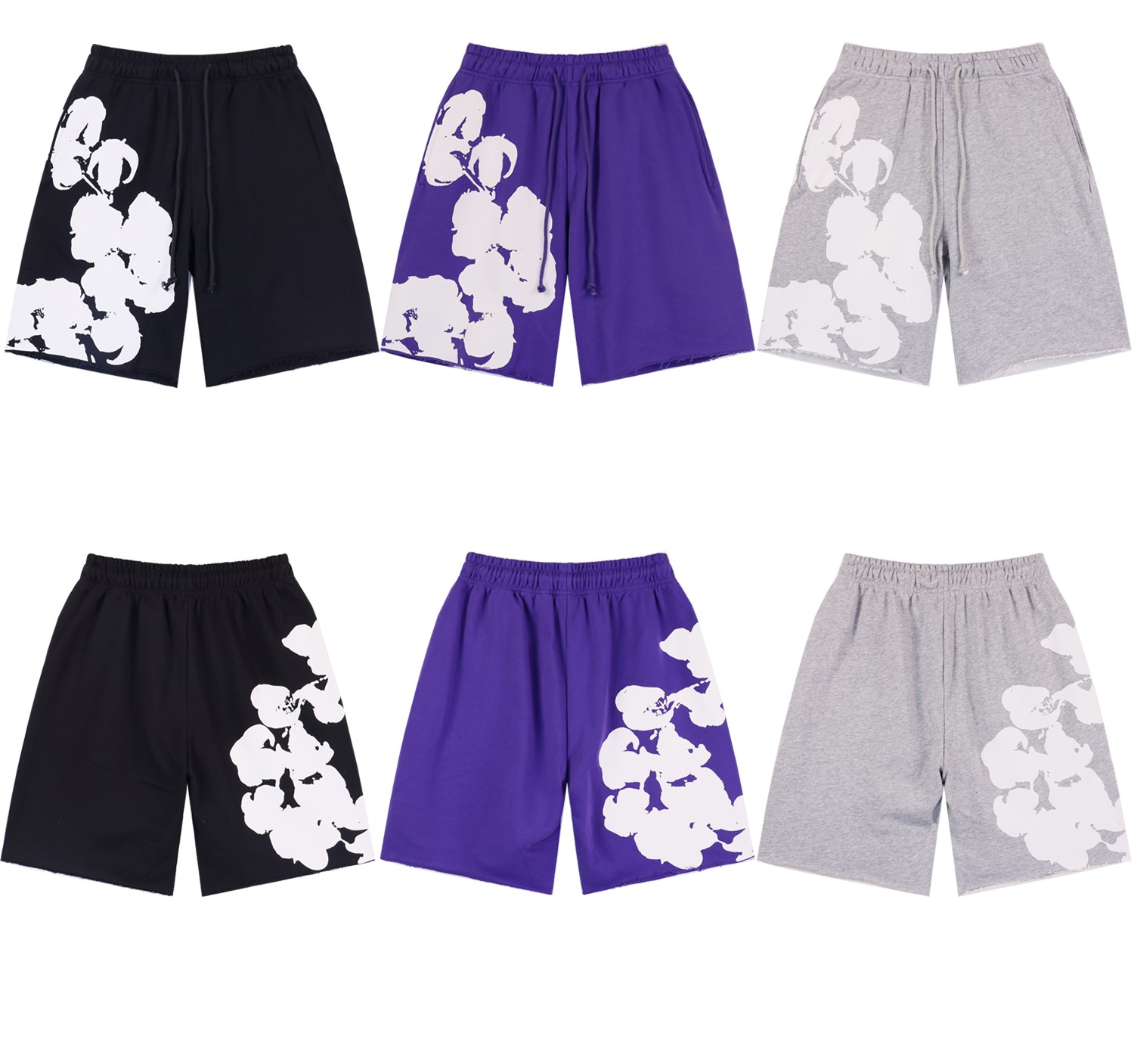 Denim Tears Big Cotton Wreath Shorts #8671 Black/Grey/Purple