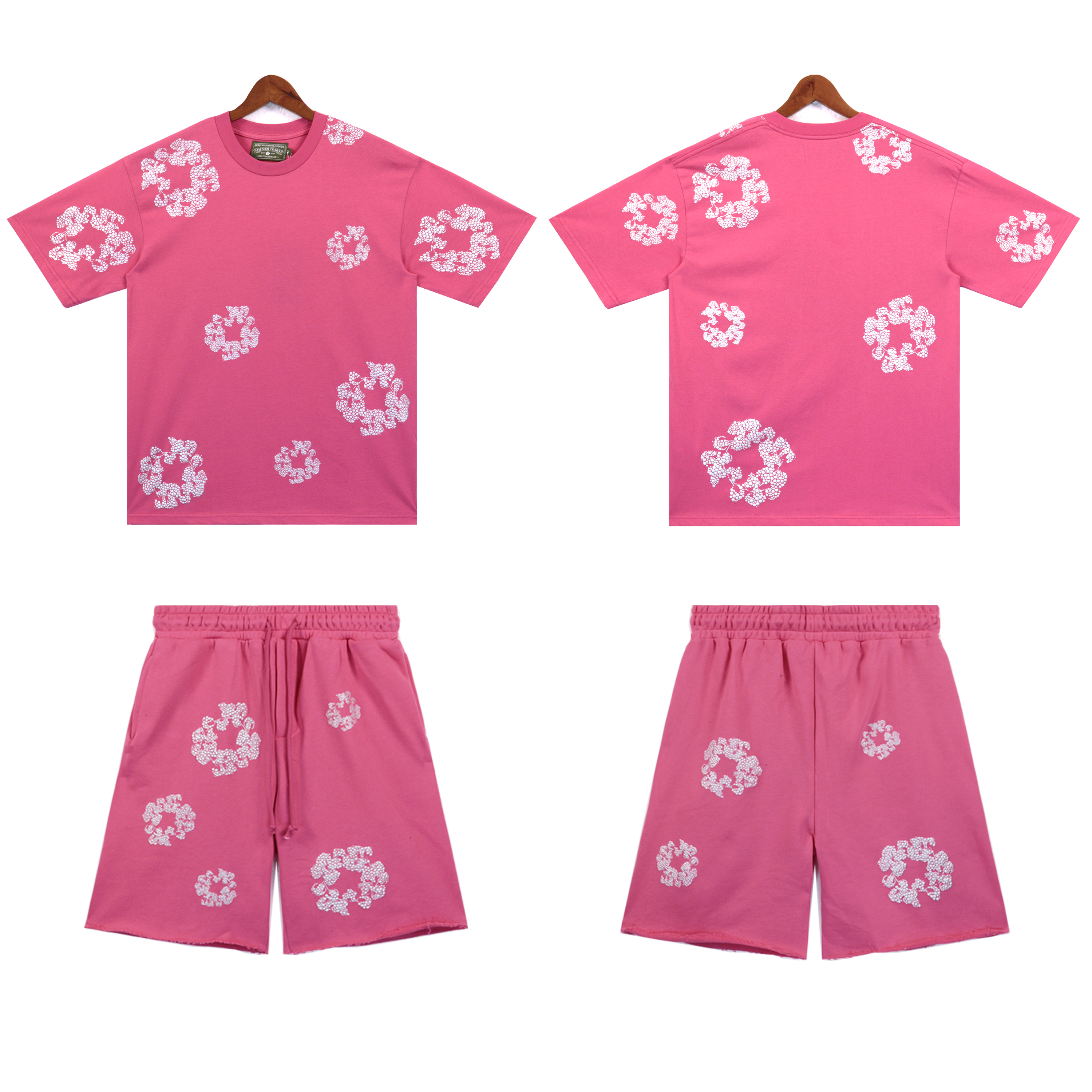 Denim Tears Glitter Patch Floral Print Short Summer Coordinated Set DT2671#8659 Black/Grey/Pink/Black Silver