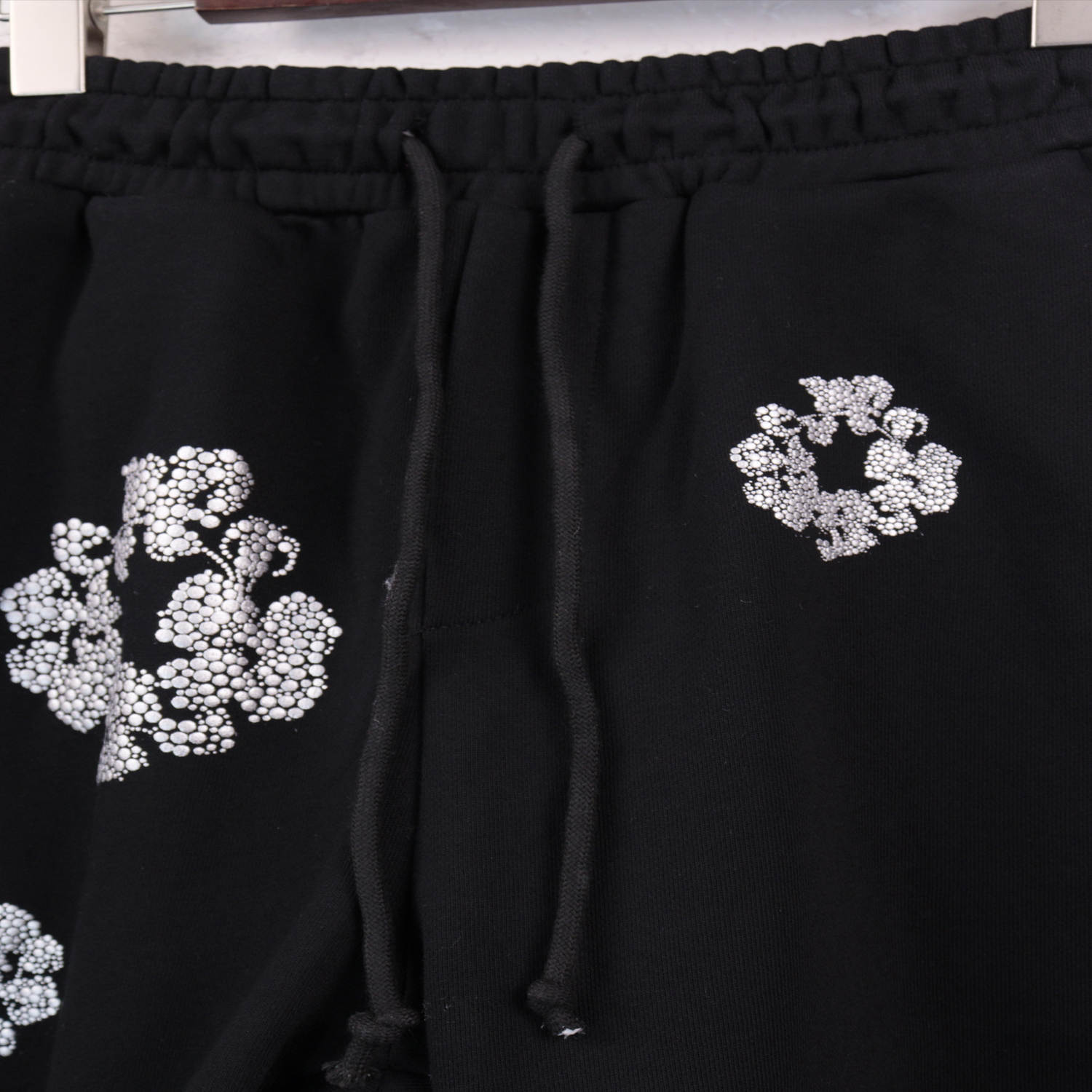 Denim Tears Glitter Patch Floral Print Short Summer Coordinated Set DT2671#8659 Black/Grey/Pink/Black Silver