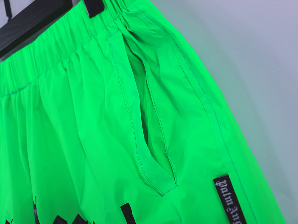 Palm Angels Curved Logo Bold Swim Shorts #8507 Green Fluo/Black/Green/Blue
