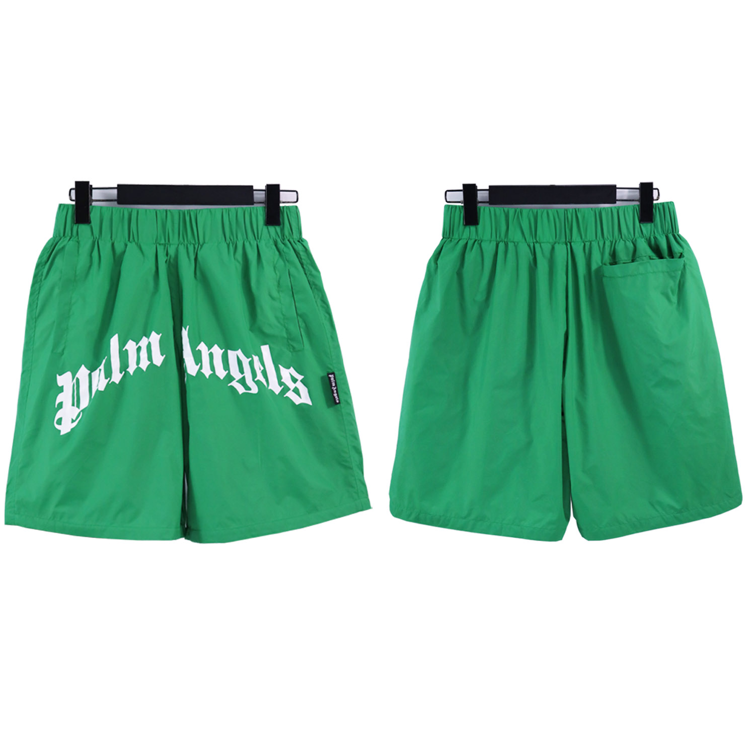 Palm Angels Curved Logo Bold Swim Shorts #8507 Green Fluo/Black/Green/Blue