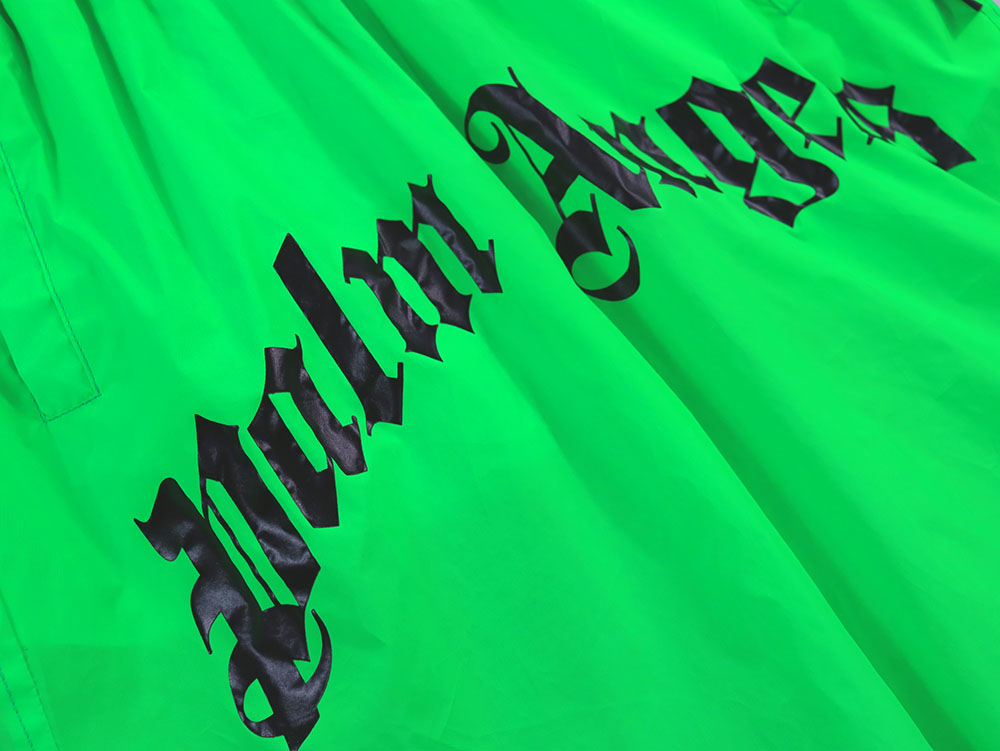 Palm Angels Curved Logo Bold Swim Shorts #8507 Green Fluo/Black/Green/Blue