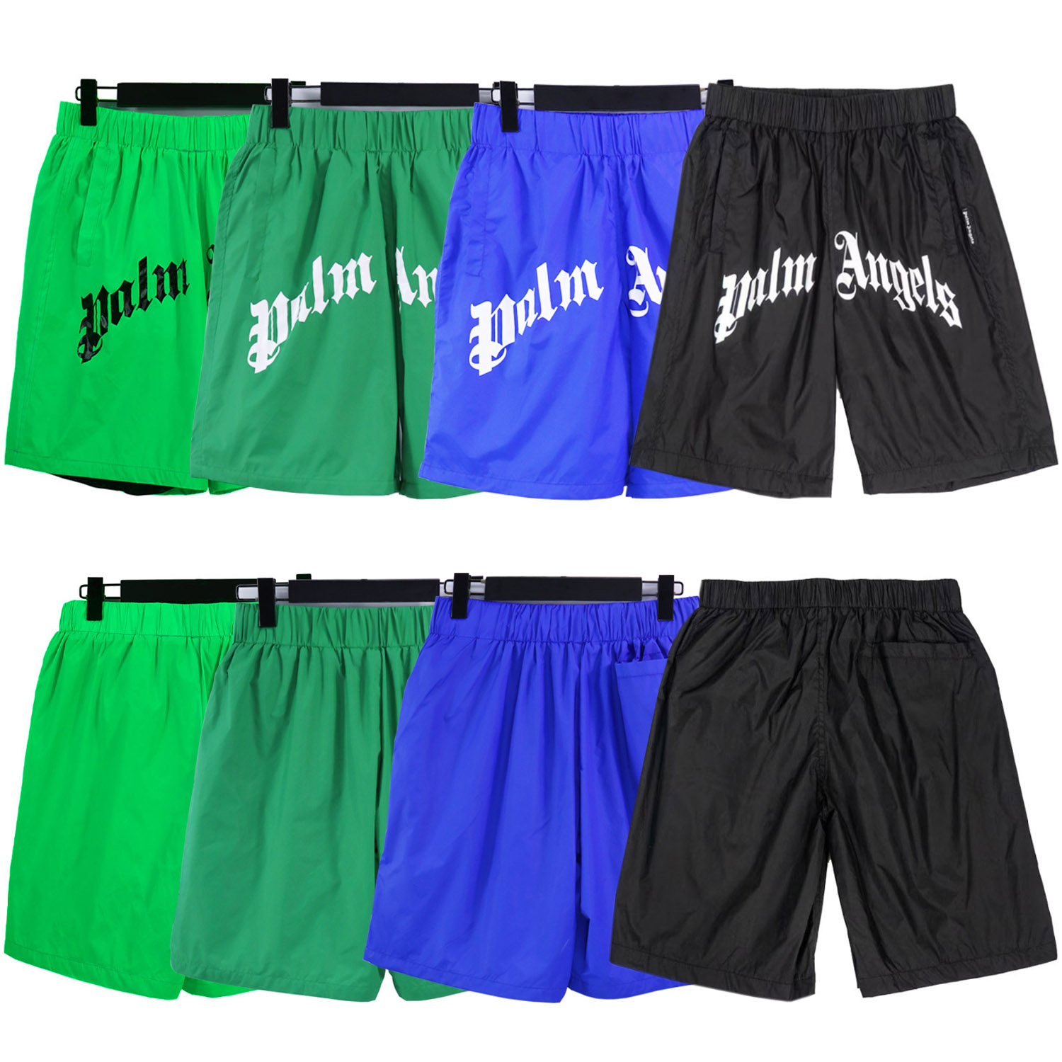 Palm Angels Curved Logo Bold Swim Shorts #8507 Green Fluo/Black/Green/Blue