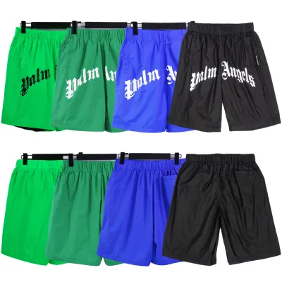 Palm Angels Curved Logo Bold Swim Shorts #8507 Green Fluo/Black/Green/Blue 01