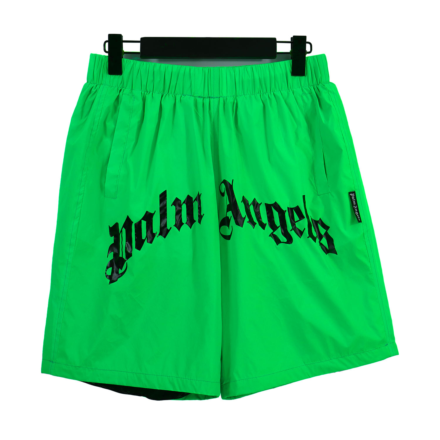 Palm Angels Curved Logo Bold Swim Shorts #8507 Green Fluo/Black/Green/Blue