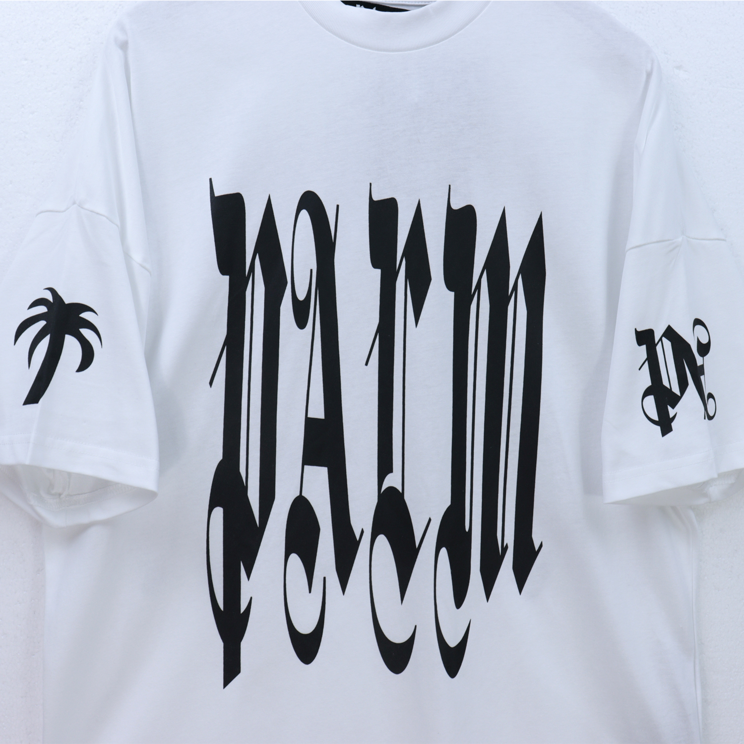 Palm Angels Gothic Logo Over T-Shirt #2072 White/Black