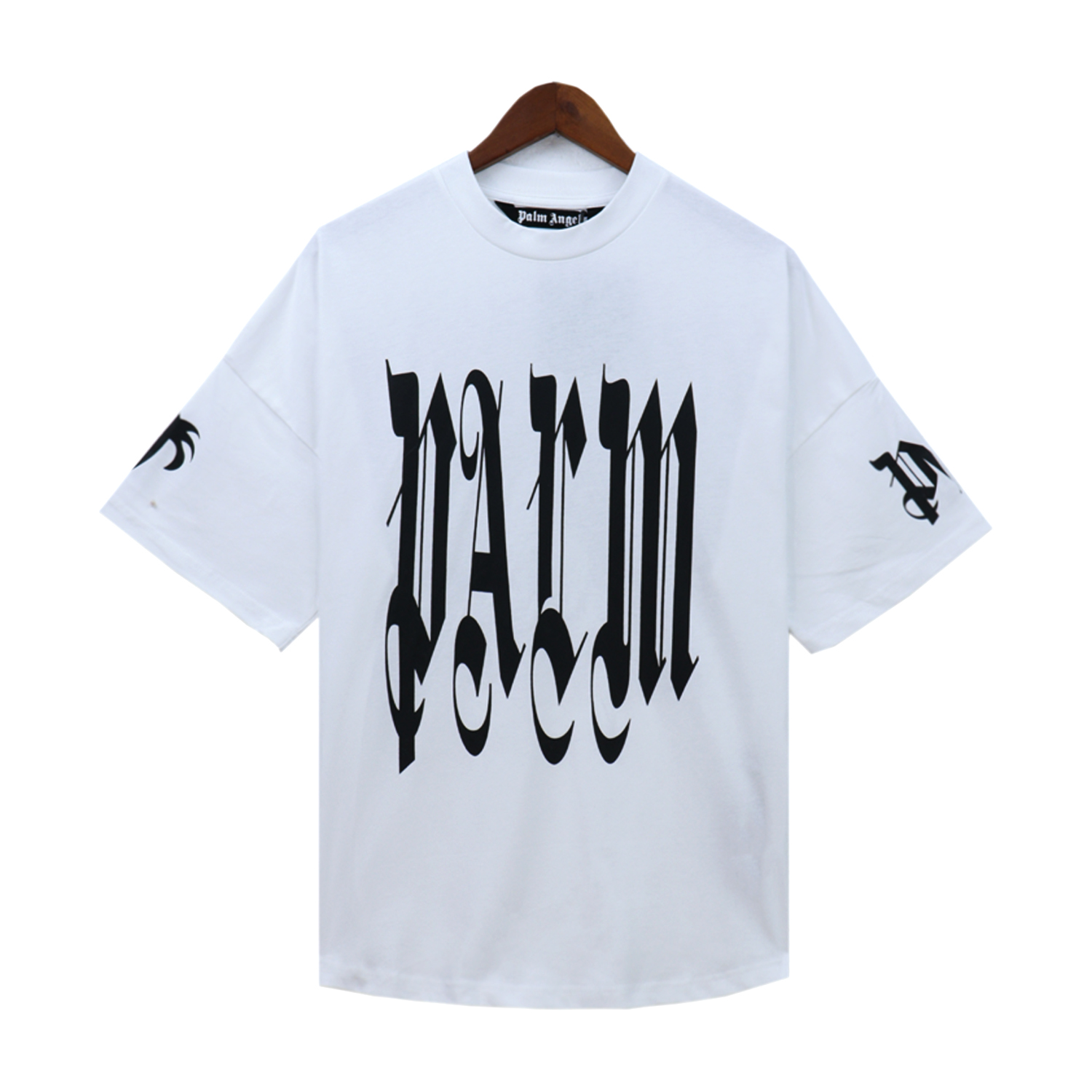 Palm Angels Gothic Logo Over T-Shirt #2072 White/Black