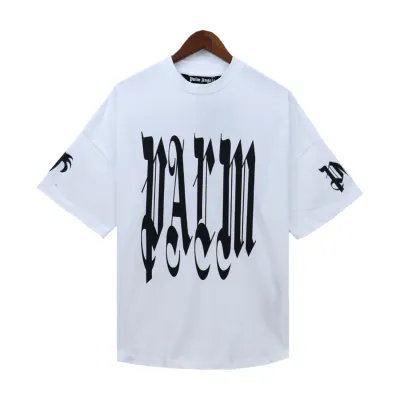 Palm Angels Gothic Logo Over T-Shirt #2072 White/Black 02
