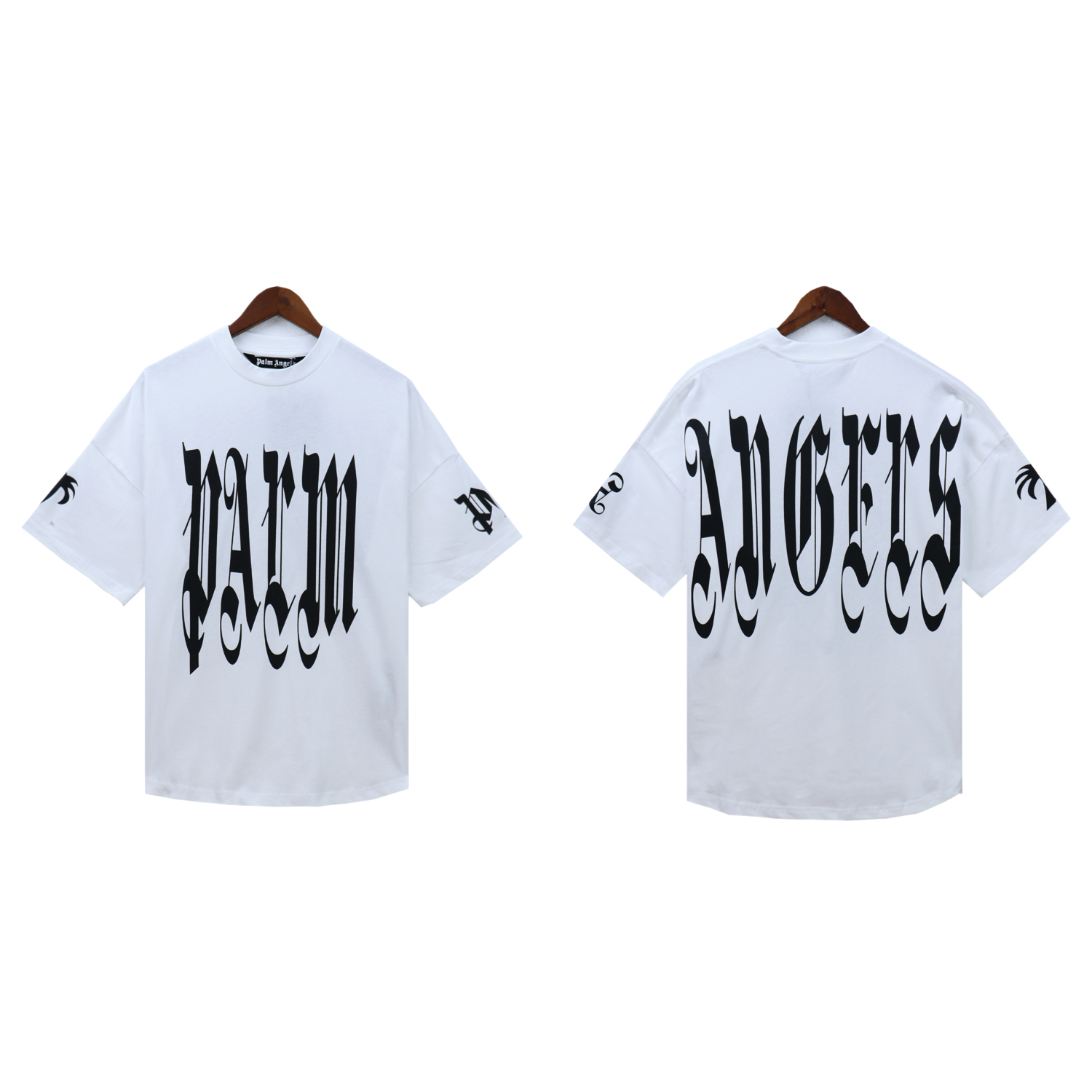 Palm Angels Gothic Logo Over T-Shirt #2072 White/Black