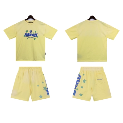 Palm Angels 'Paradise' Cotton T-shirt & Shorts Set Yellow 01