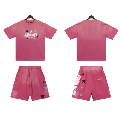 Palm Angels 'Paradise' Cotton T-shirt & Shorts Set Pink 01
