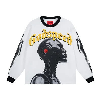 Godspeed Robot Skulls Long Sleeve T-shirt #3096 White/Apricot 01