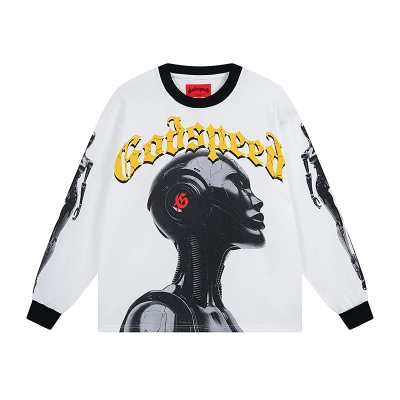 Godspeed Robot Skulls Long Sleeve T-shirt #3096 White/Apricot 01