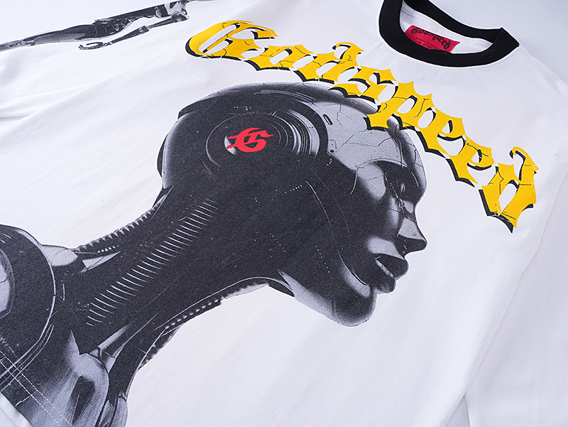 Godspeed Robot Skulls Long Sleeve T-shirt #3096 White/Apricot