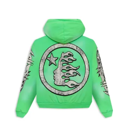 Hellstar Graffiti Zip-Up Hoodie Green 02