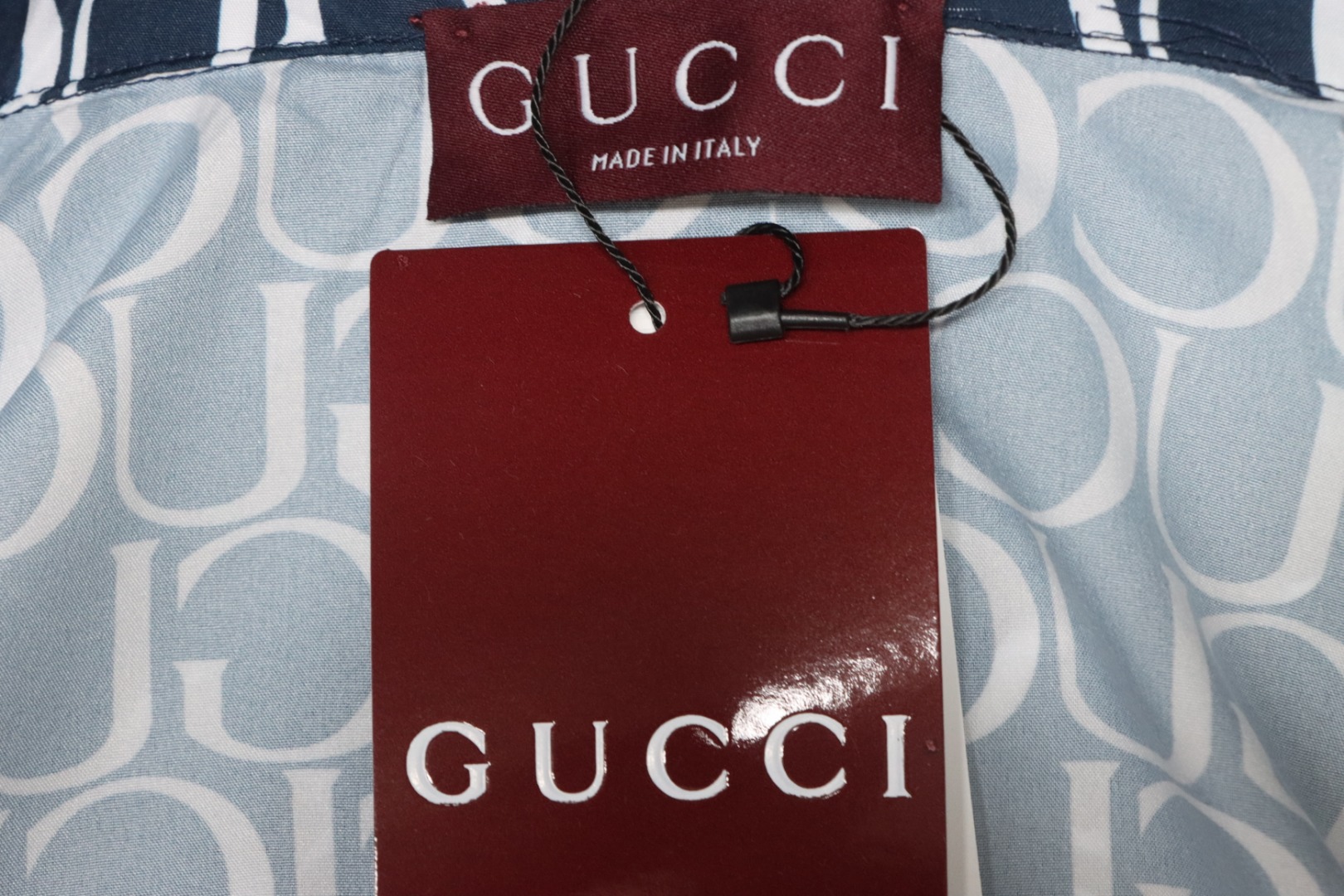 Gucci Logo Printed Light Cotton Poplin Shirt Navy
