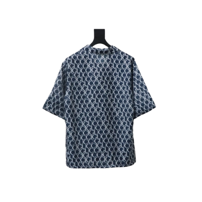 Gucci Logo Printed Light Cotton Poplin Shirt Navy 02