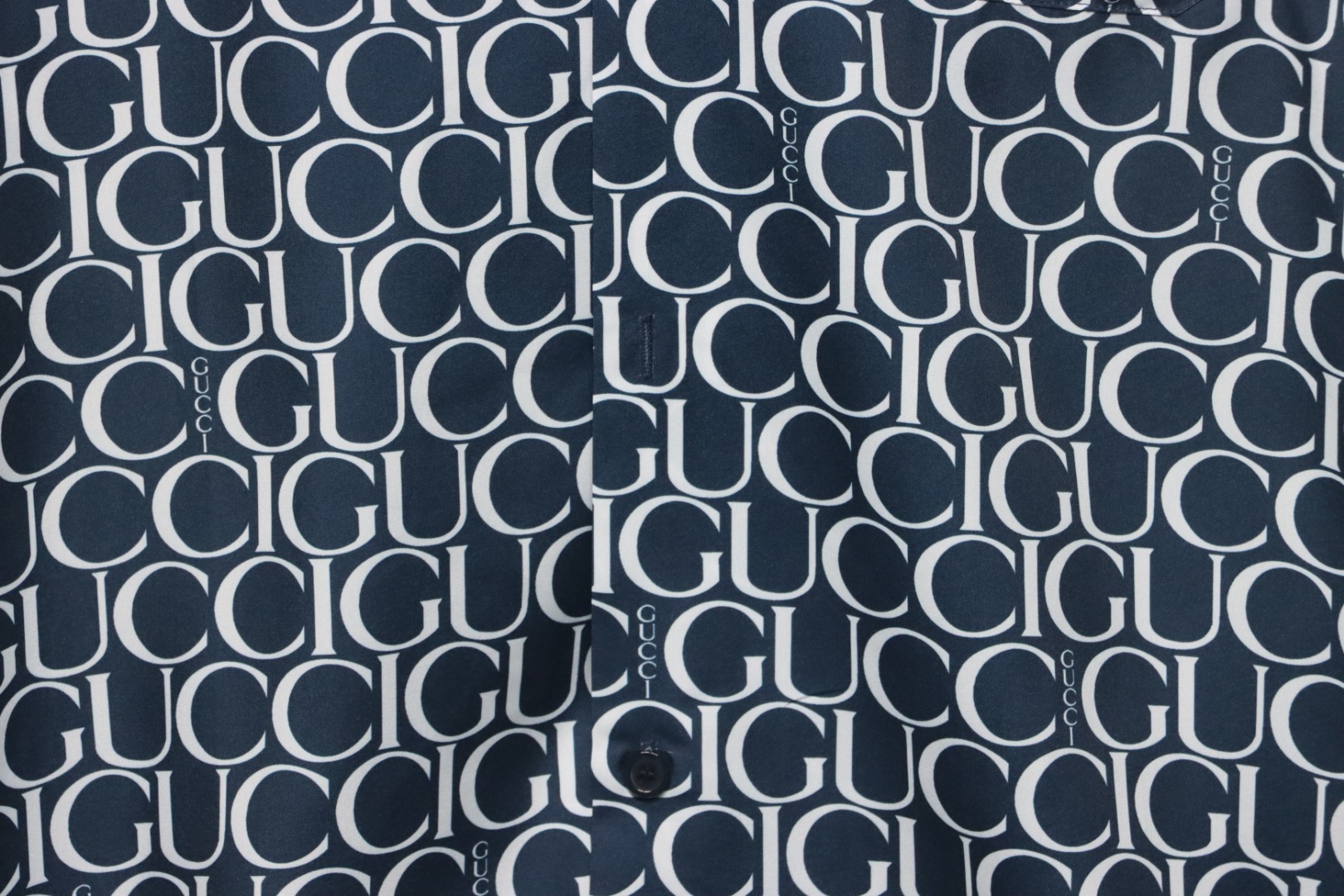 Gucci Logo Printed Light Cotton Poplin Shirt Navy