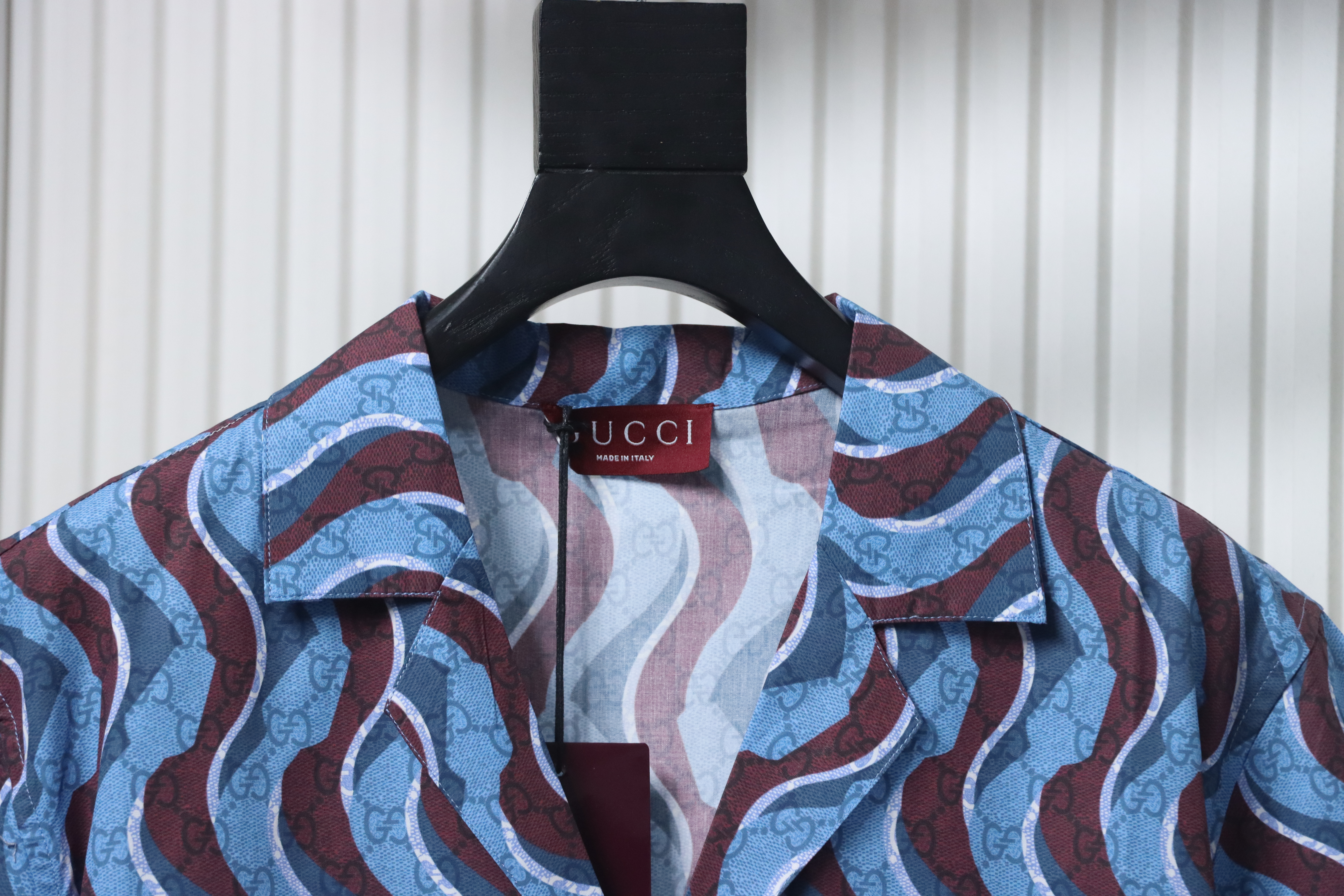 Gucci Printed Cotton Poplin Shirt Light Blue