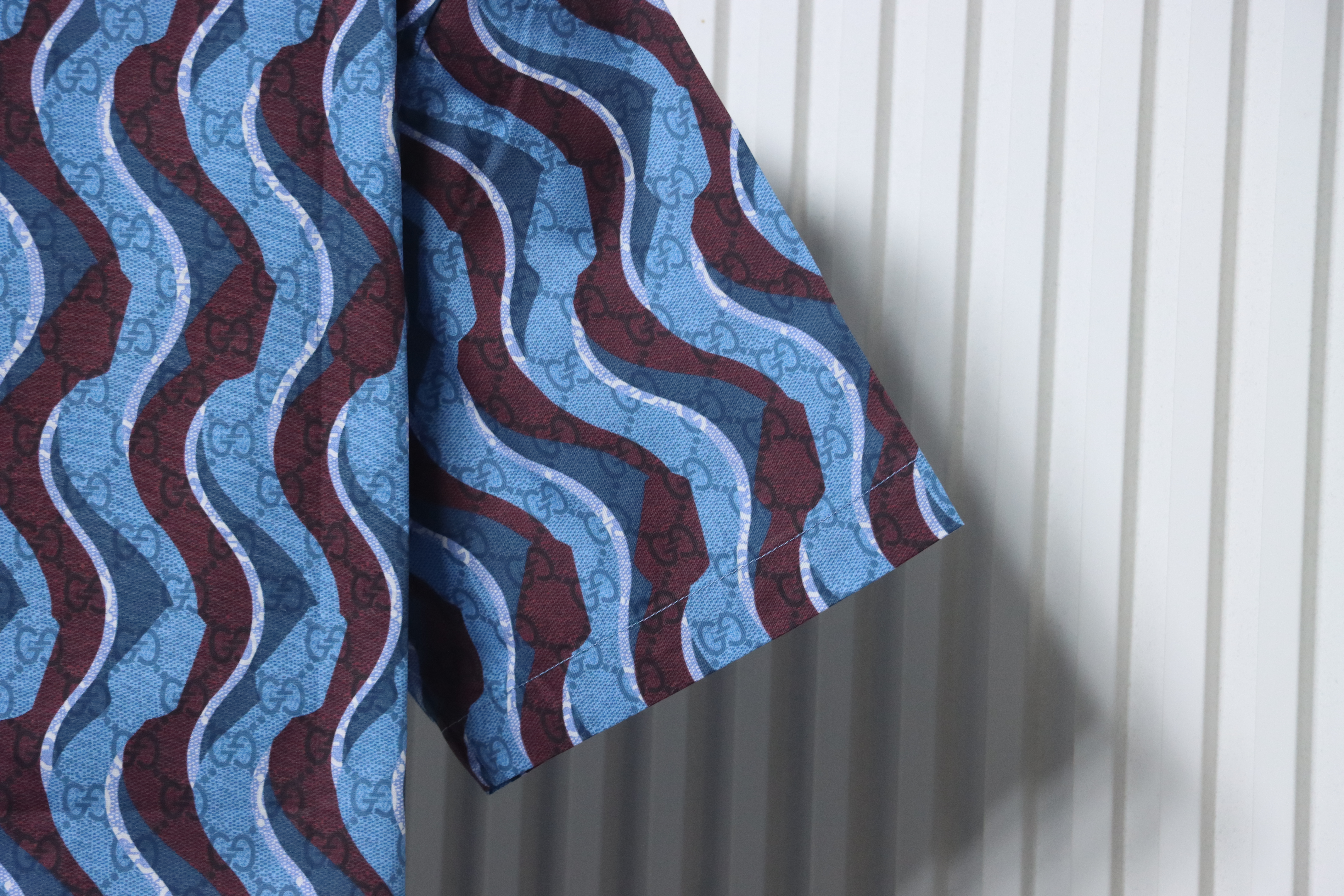 Gucci Printed Cotton Poplin Shirt Light Blue