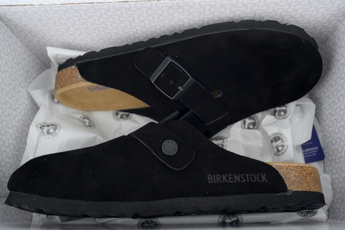 Birkenstock Boston Soft Footbed Black Velvet And Black Buckle