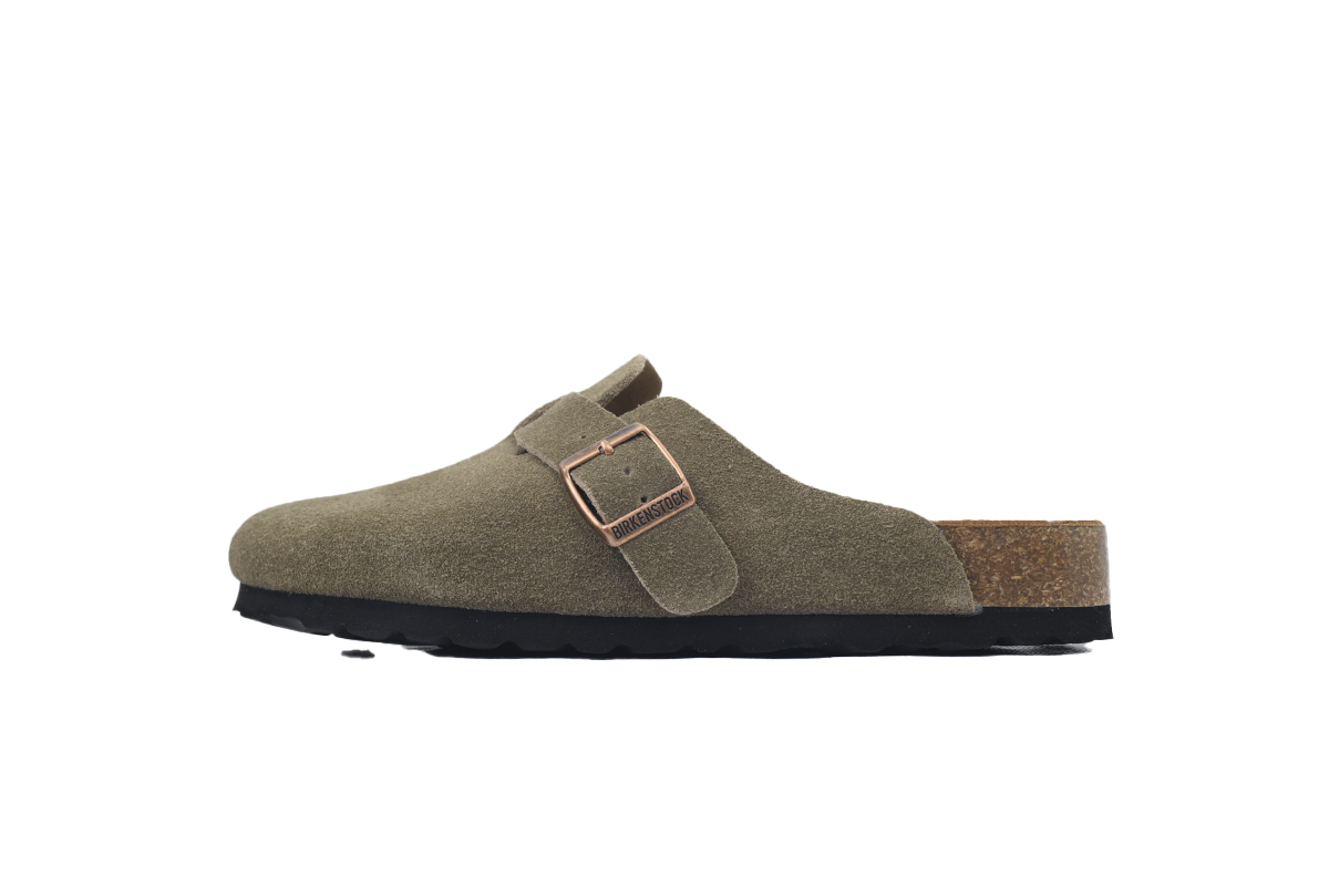 Birkenstock Boston Closed Toe Slides Grey Green