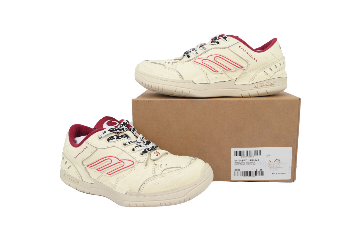 Balenciaga Hamptons Worn-out Trainers Beige Red 841765 WCURB 9141