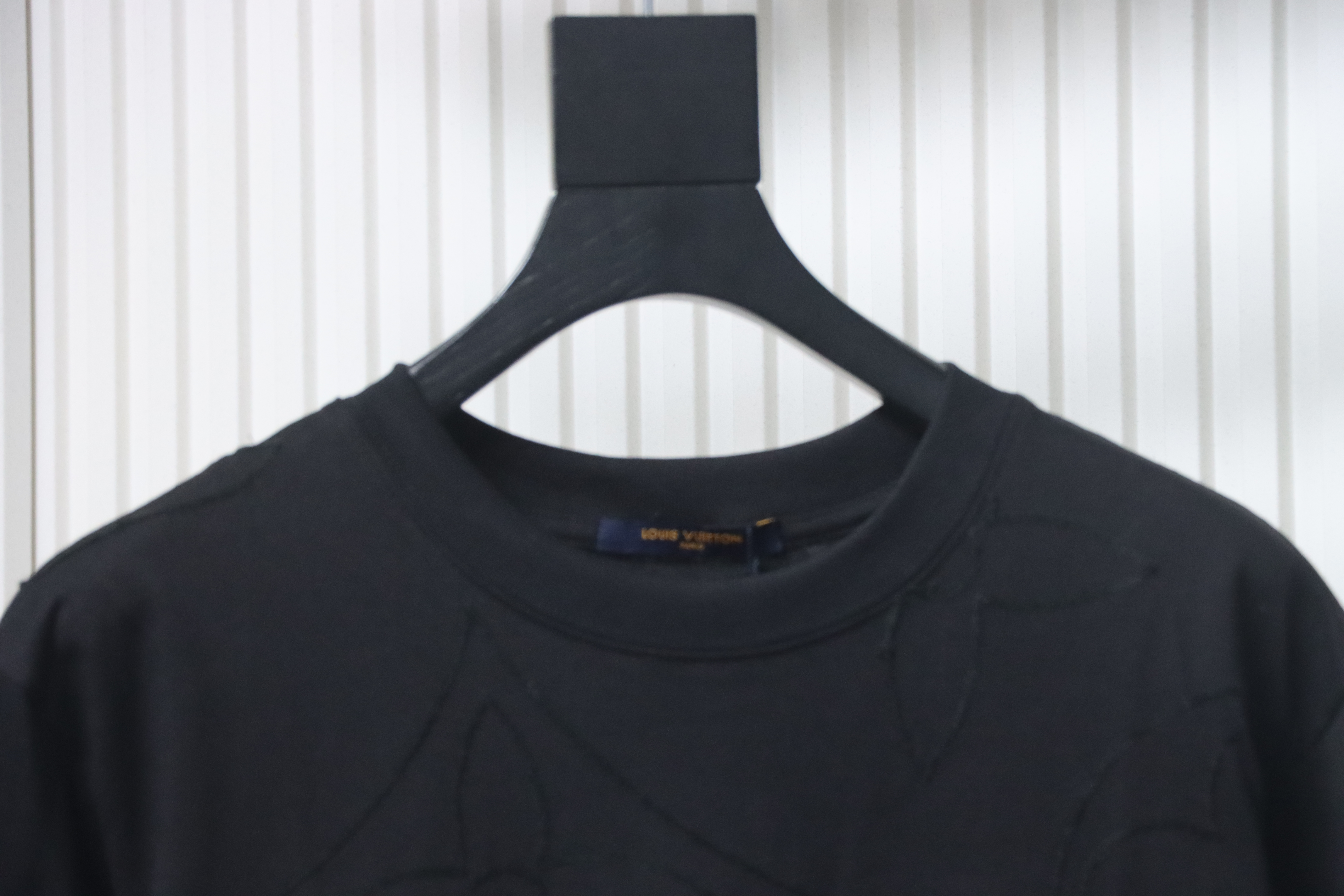 Louis Vuitton Dark Pattern Monogram Embroidered Logo Short-Sleeved T-shirt Cotton Crewneck Black