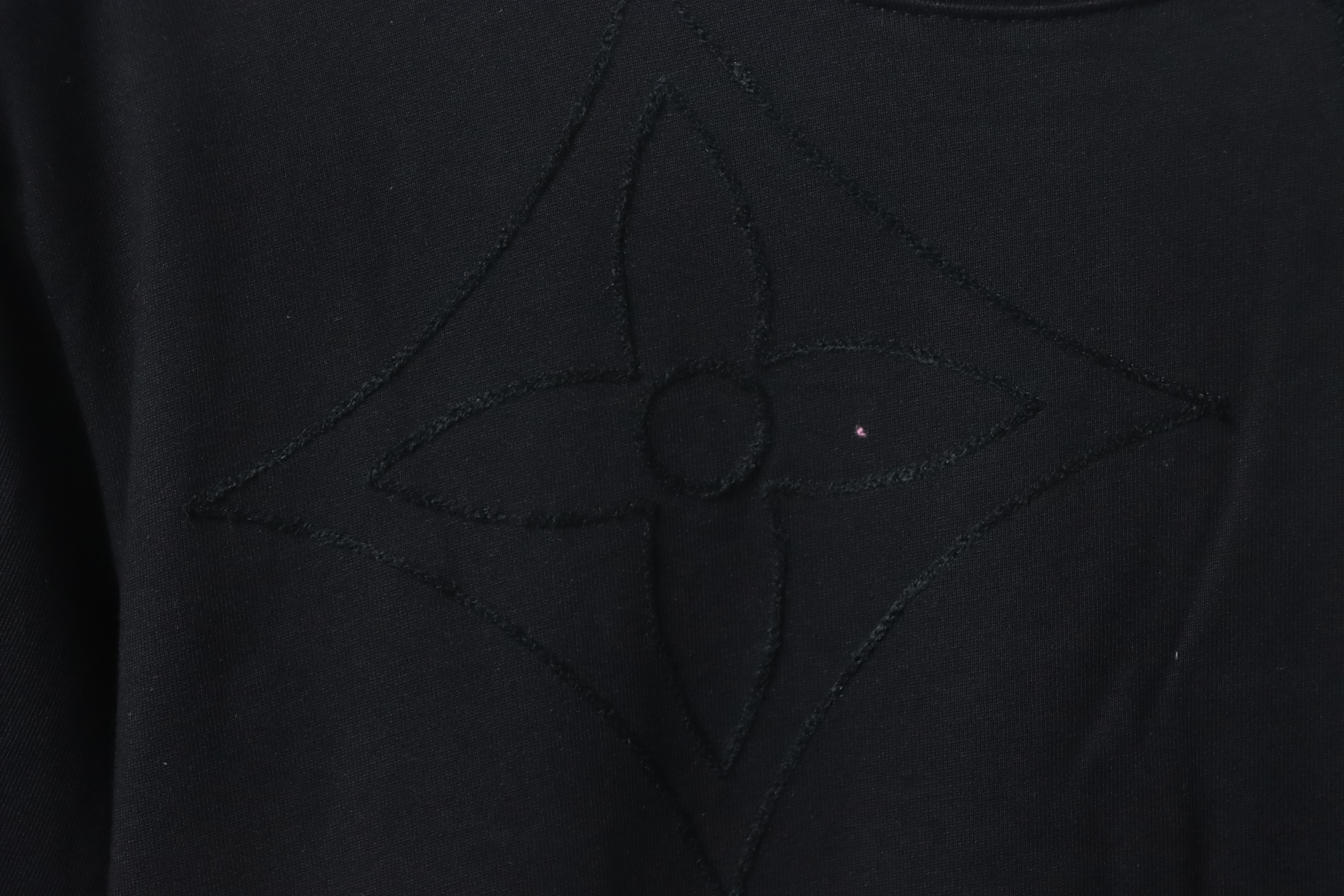 Louis Vuitton Dark Pattern Monogram Embroidered Logo Short-Sleeved T-shirt Cotton Crewneck Black