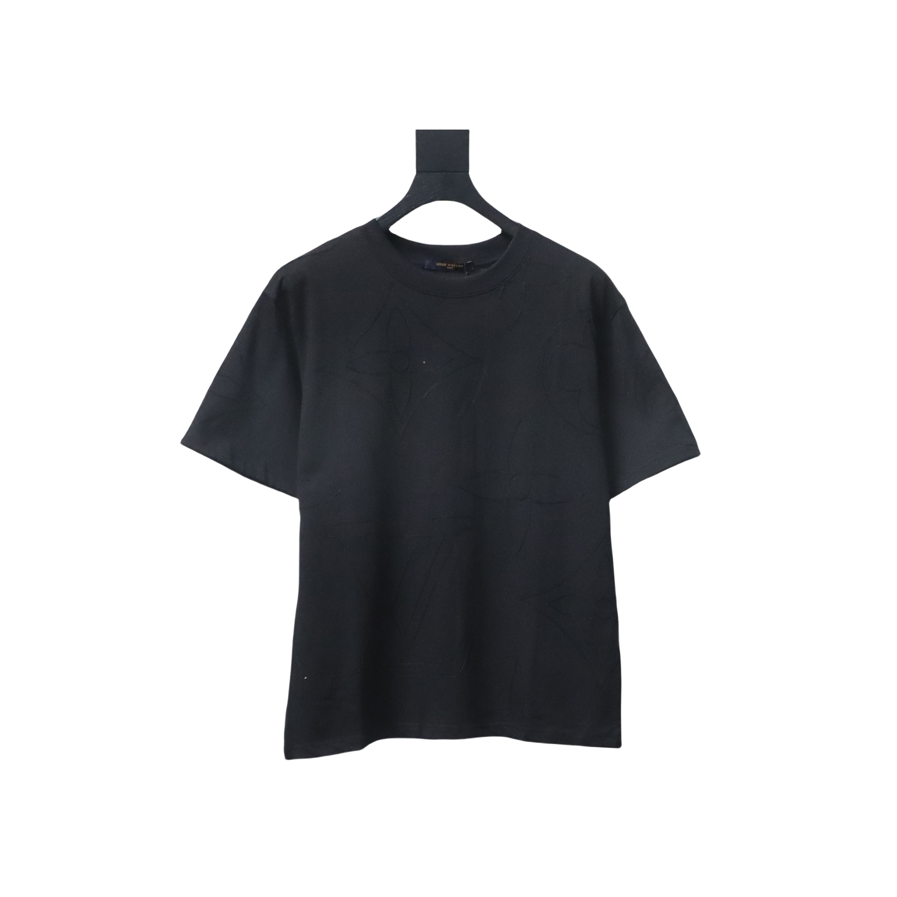Louis Vuitton Dark Pattern Monogram Embroidered Logo Short-Sleeved T-shirt Cotton Crewneck Black