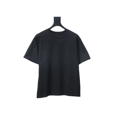 Louis Vuitton Dark Pattern Monogram Embroidered Logo Short-Sleeved T-shirt Cotton Crewneck Black 01
