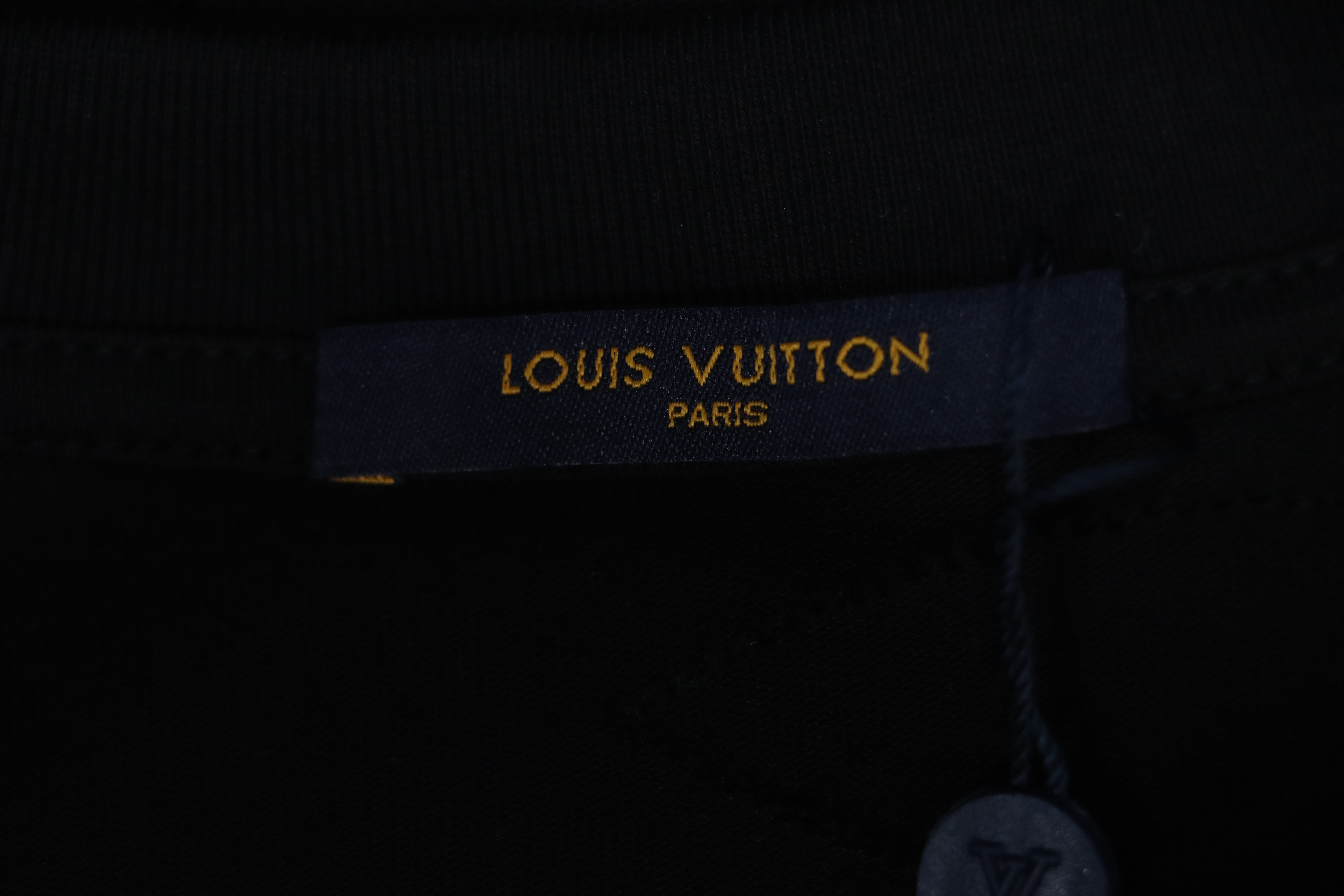 Louis Vuitton Dark Pattern Monogram Embroidered Logo Short-Sleeved T-shirt Cotton Crewneck Black
