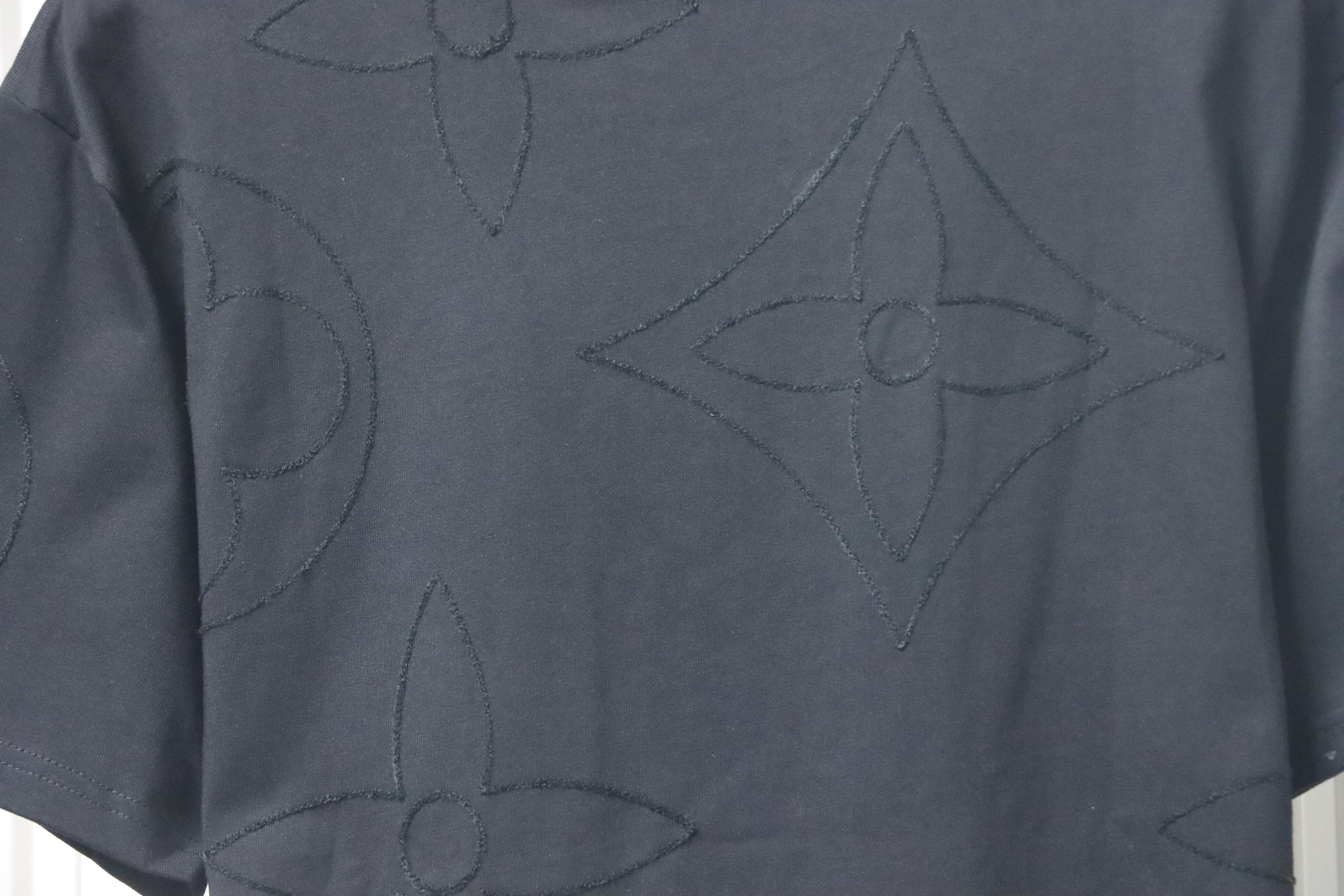 Louis Vuitton Dark Pattern Monogram Embroidered Logo Short-Sleeved T-shirt Cotton Crewneck Black