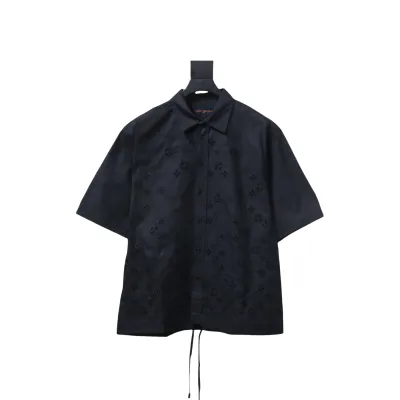 Louis Vuitton Monogram Flowers Embroidered Short-Sleeved Shirt Black 01