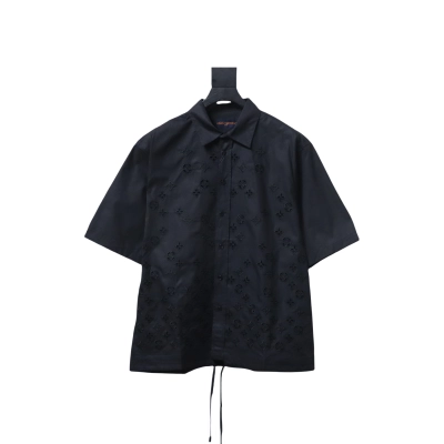 Louis Vuitton Monogram Flowers Embroidered Short-Sleeved Shirt Black 01