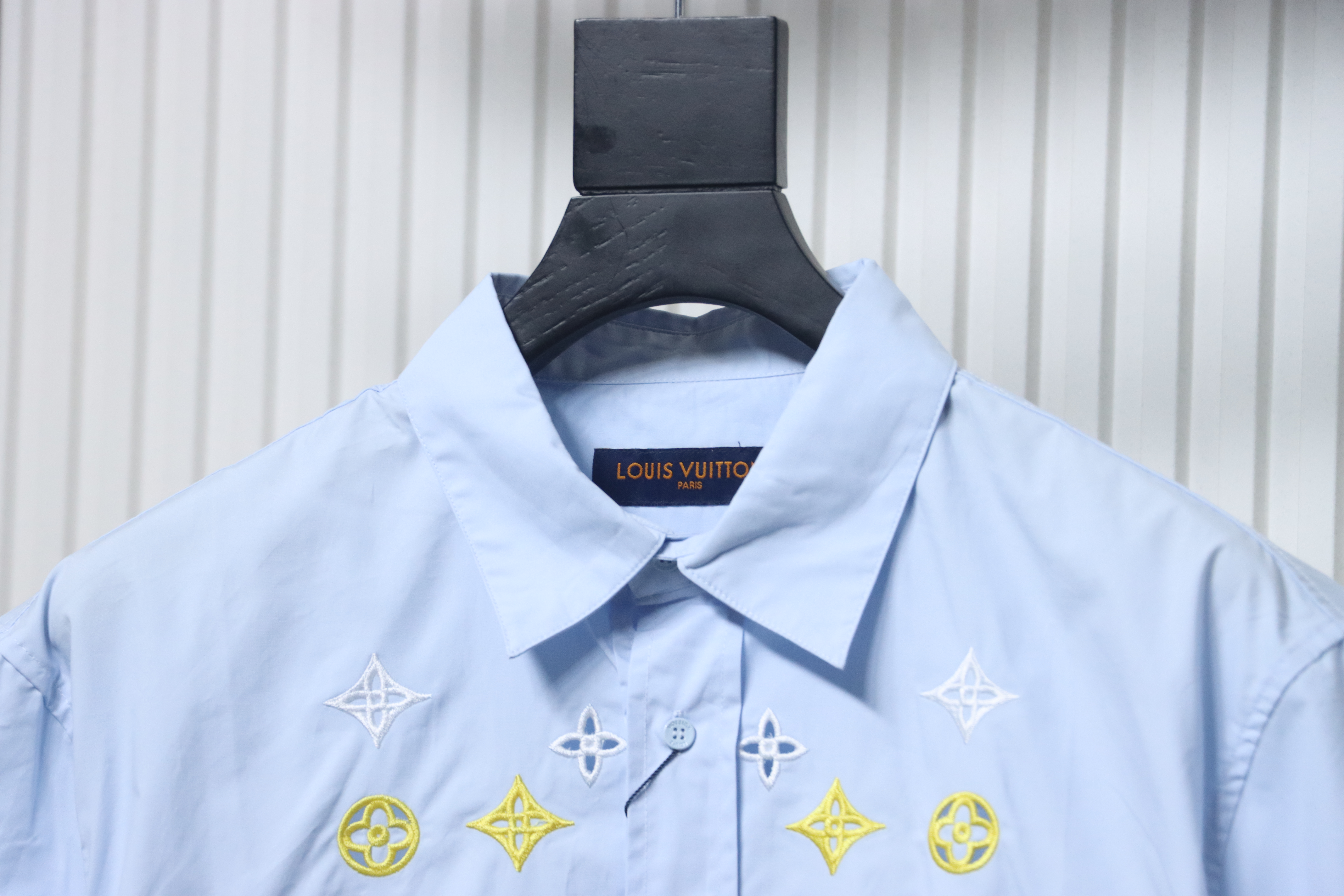 Louis Vuitton Monogram Flowers Embroidered Short-Sleeved Shirt Sky Blue