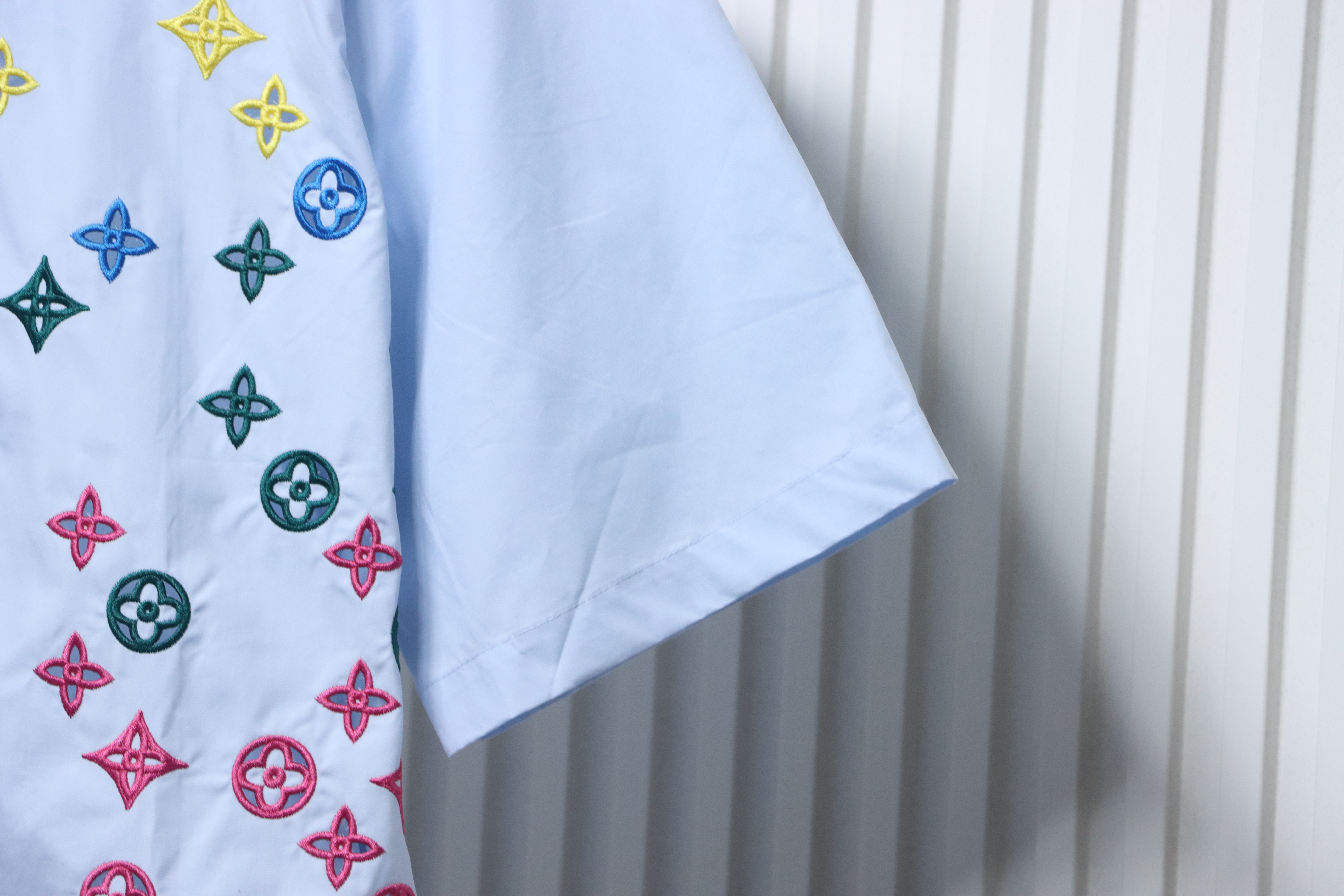 Louis Vuitton Monogram Flowers Embroidered Short-Sleeved Shirt Sky Blue