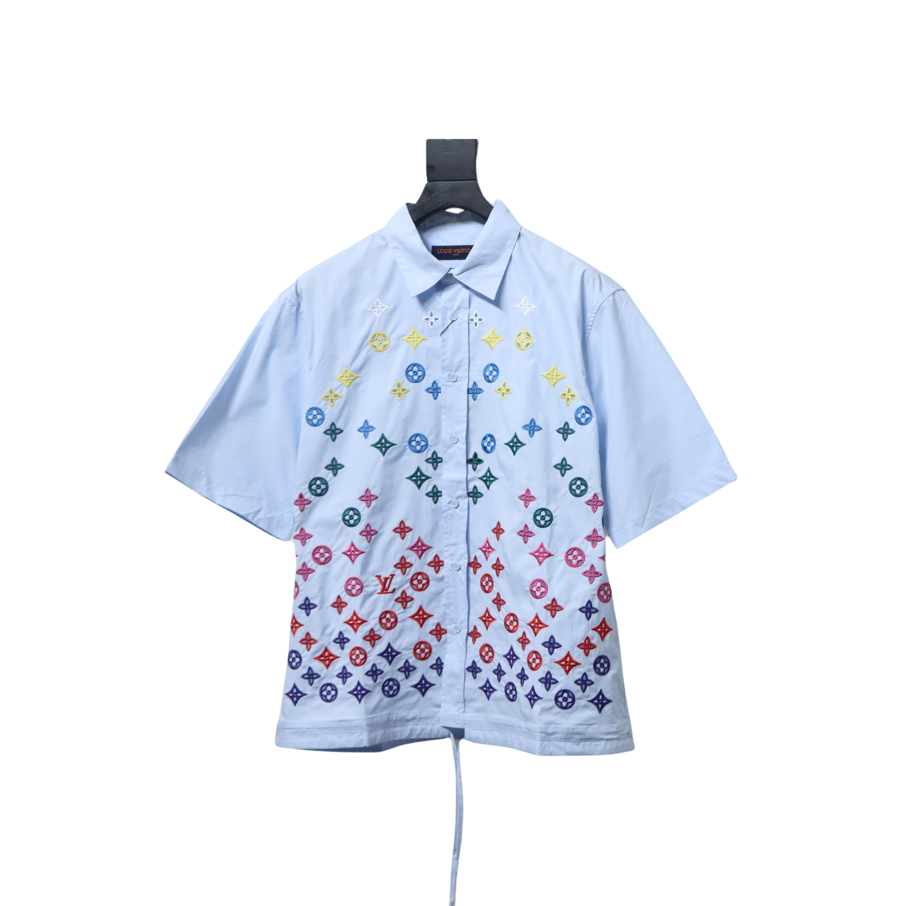 Louis Vuitton Monogram Flowers Embroidered Short-Sleeved Shirt Sky Blue