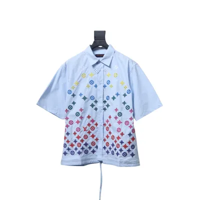 Louis Vuitton Monogram Flowers Embroidered Short-Sleeved Shirt Sky Blue 01