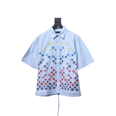 Louis Vuitton Monogram Flowers Embroidered Short-Sleeved Shirt Sky Blue 01
