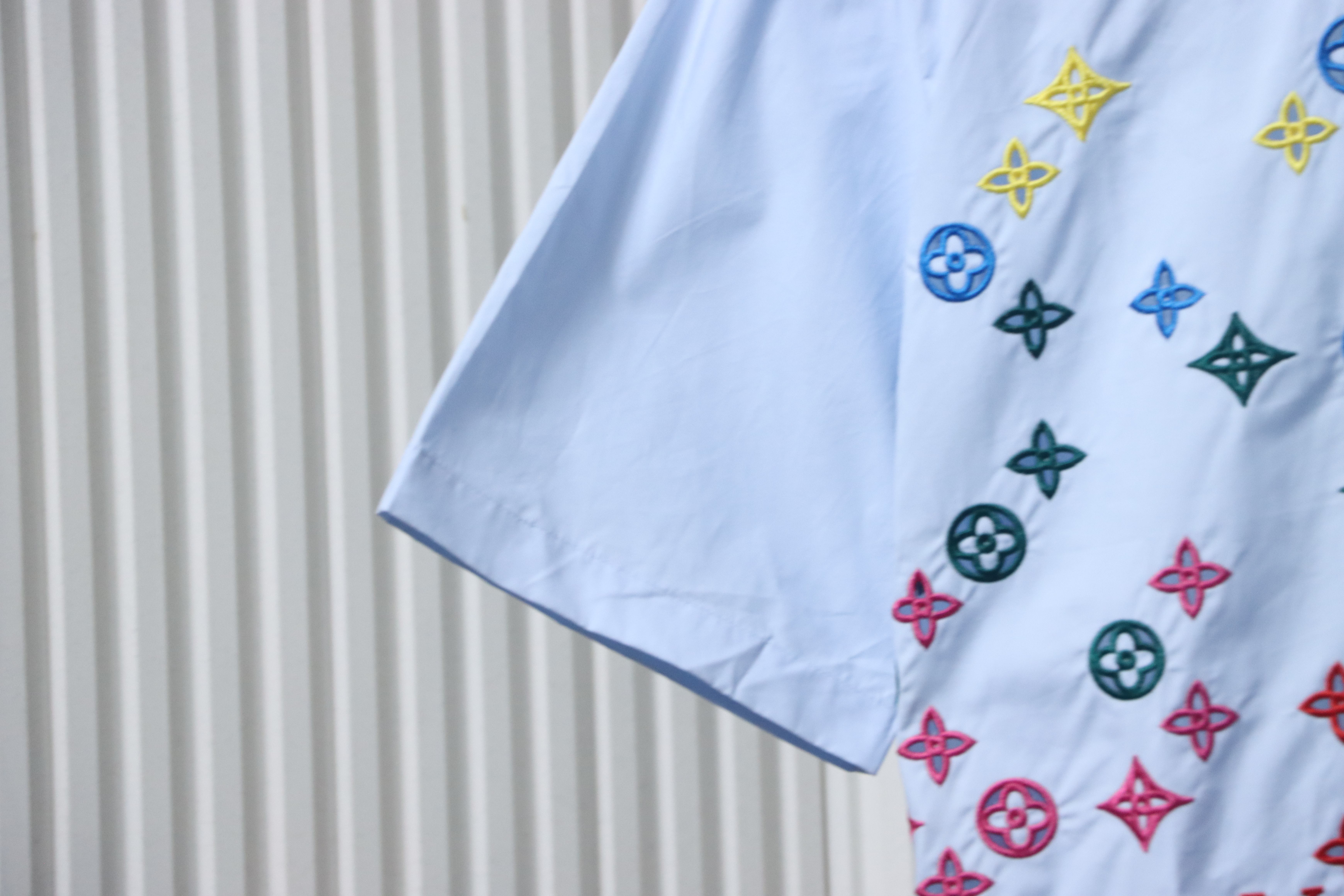 Louis Vuitton Monogram Flowers Embroidered Short-Sleeved Shirt Sky Blue