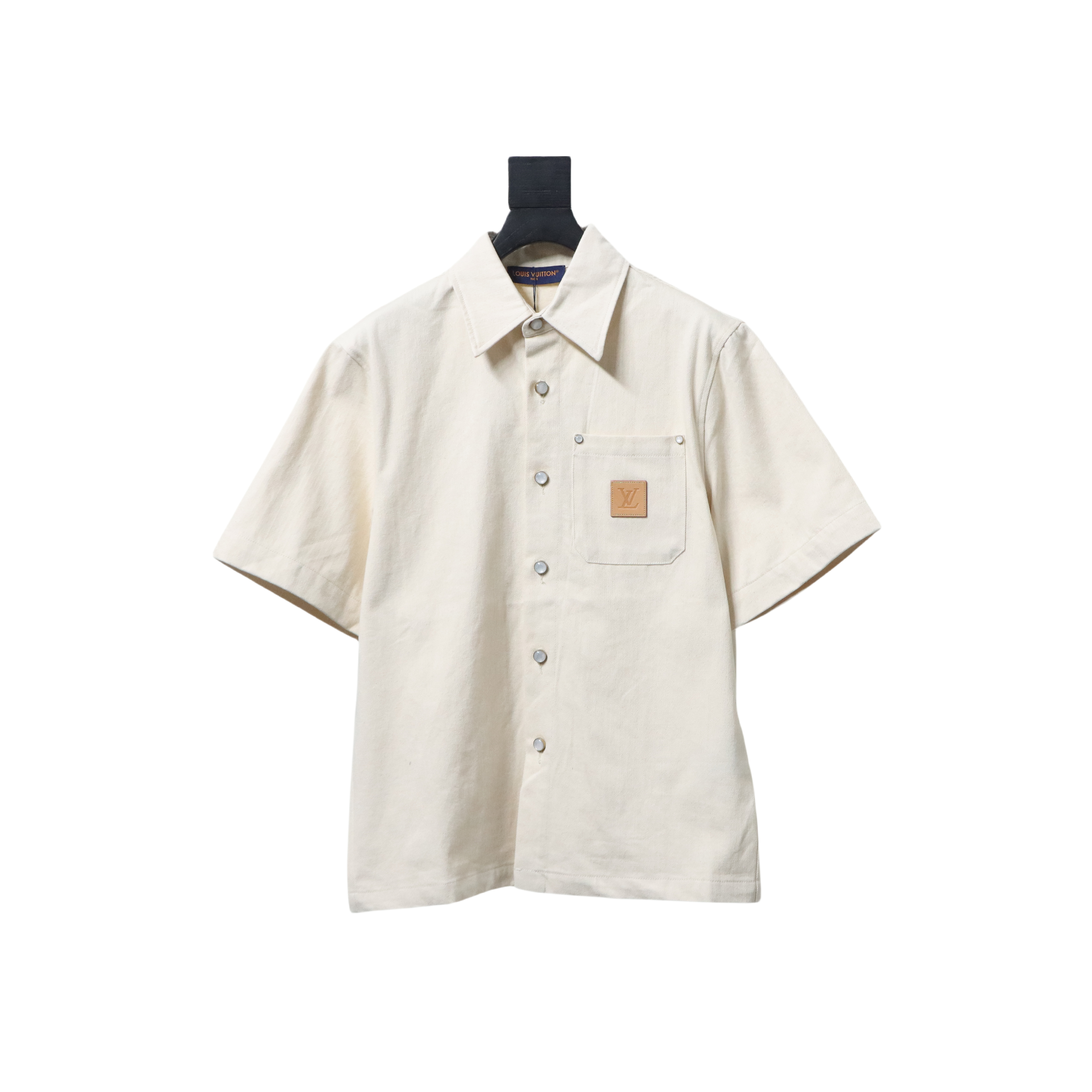 Louis Vuitton Pocket Leather Label Denim Short-Sleeved Shirt