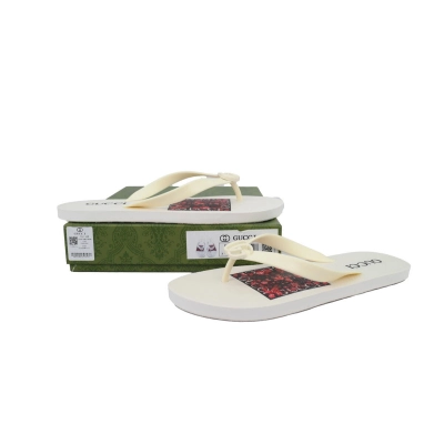 Gucci Flip Flops Red Bottom Flower Rice White 01