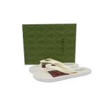 Gucci Flip Flops Red Bottom Flower Rice White