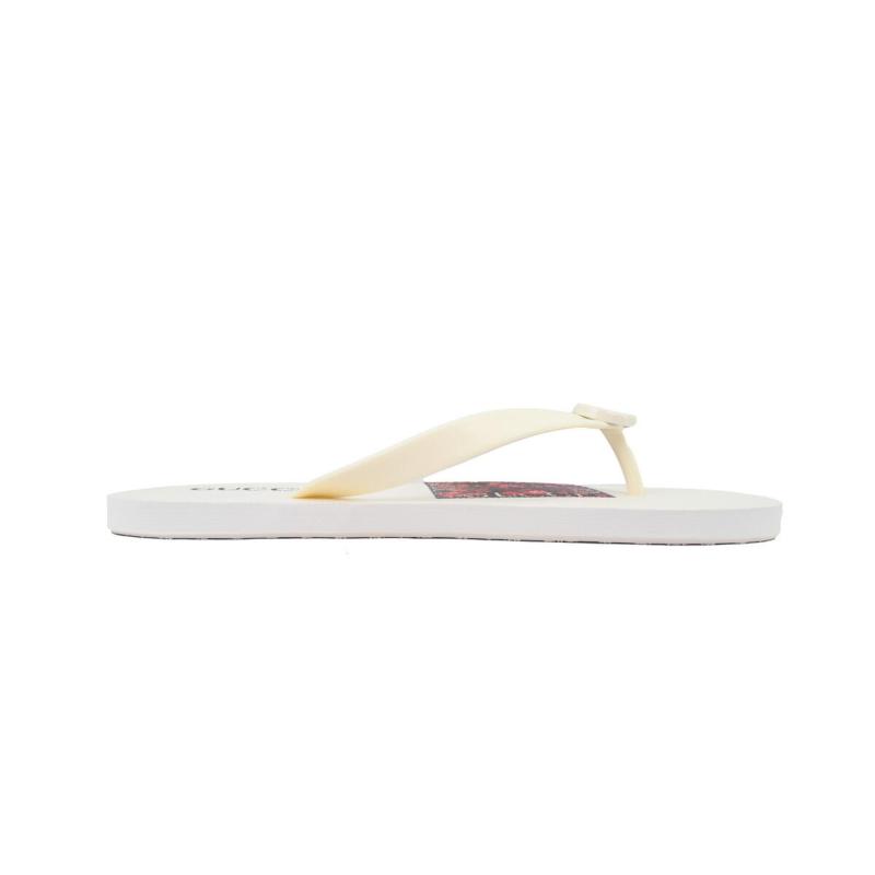 Gucci Flip Flops Red Bottom Flower Rice White