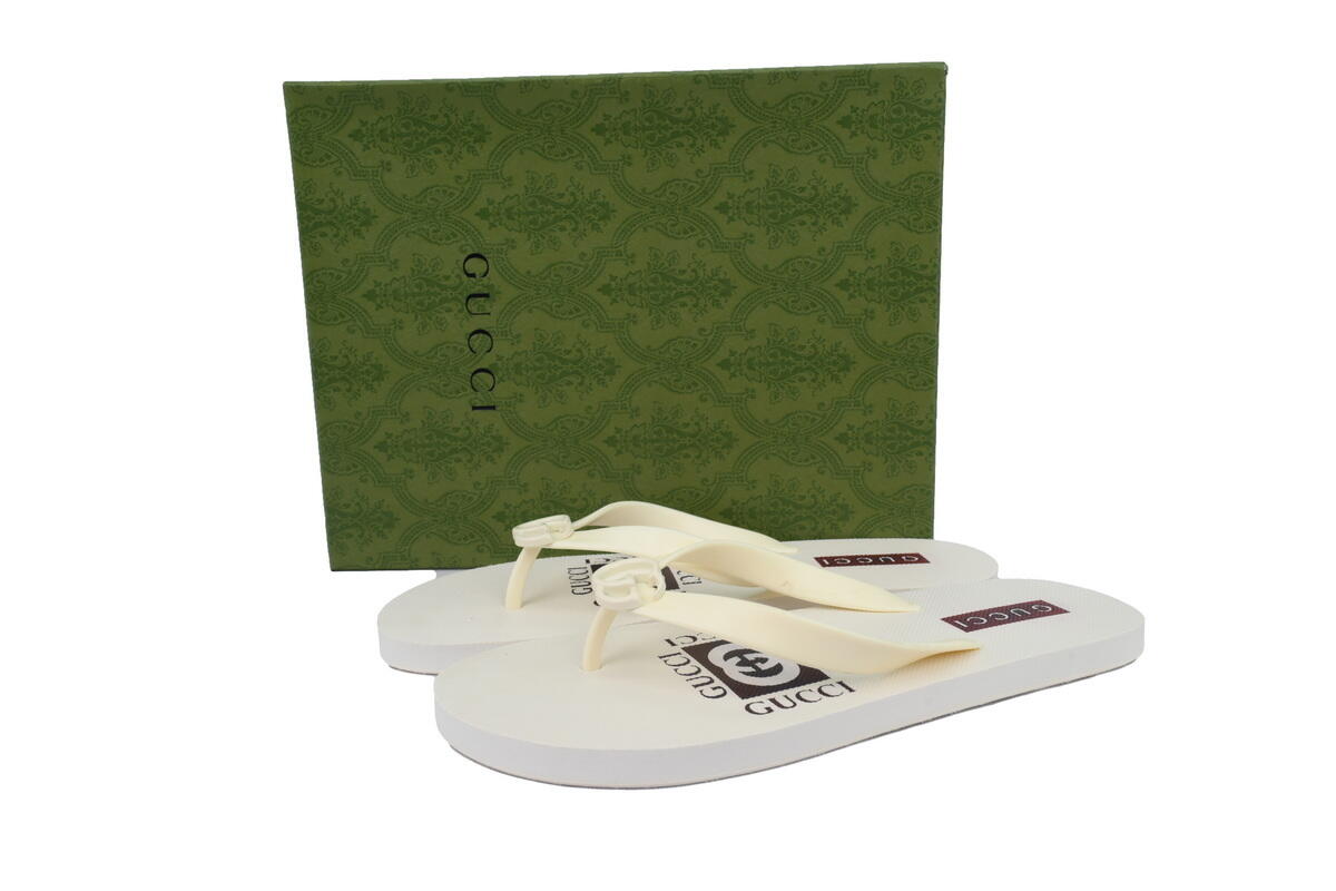 Gucci Slippers Double G Black Patterned Logo Insole All White