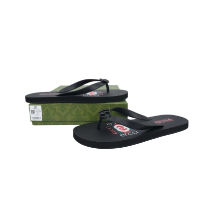 Gucci Slippers Double G Red Patterned Logo Insole All black 01