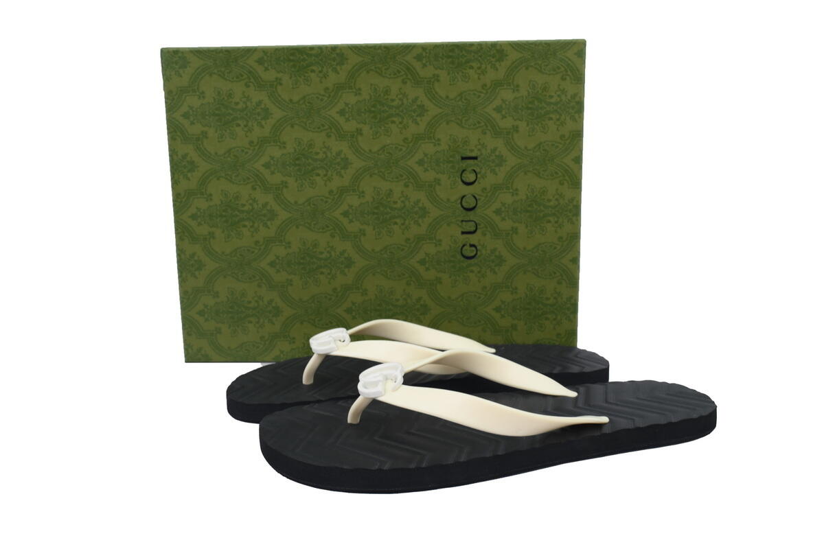 Gucci Slippers Double G  White Black